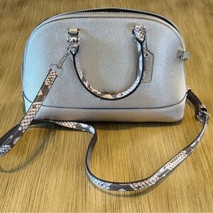 Coach Metallic Gold Mini Satchel Crossbody Snake Trim Leather Purse